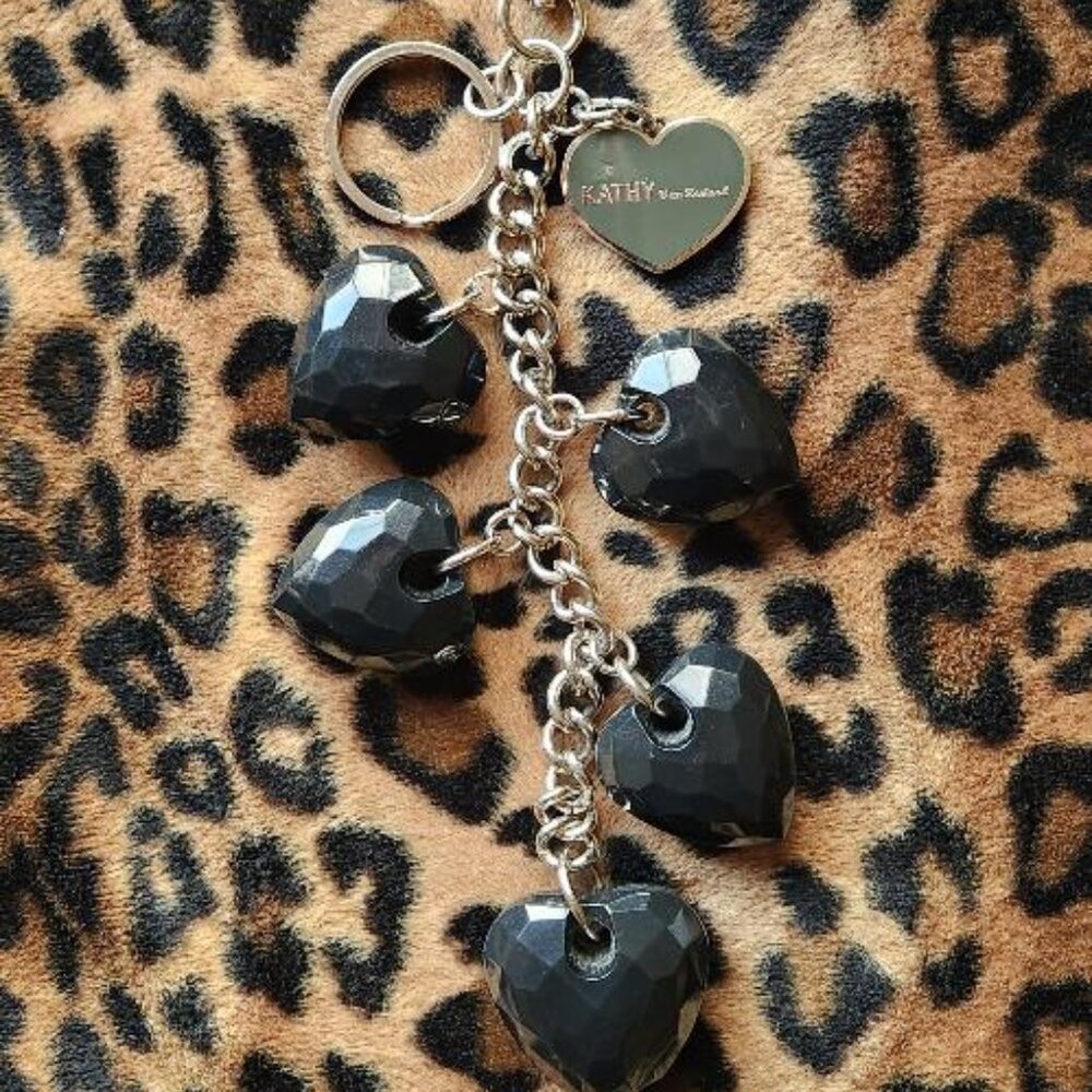 KATHY VAN ZEELAND Metal Black Heart Key Chain Teal Green Heart Purse Charm